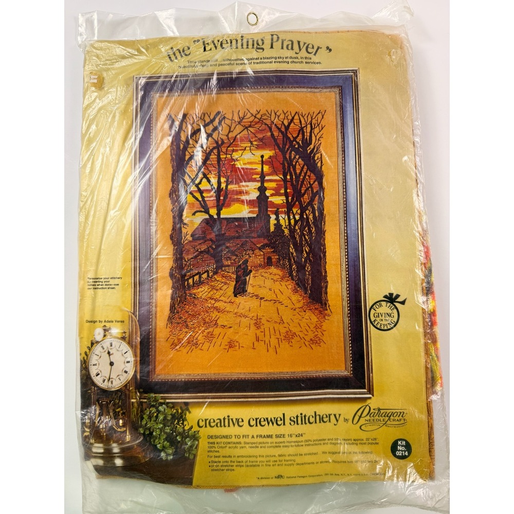 Vintage Paragon Evening Prayer Crewel Embroidery Kit 0214 Adele Veres 1975 16x24
